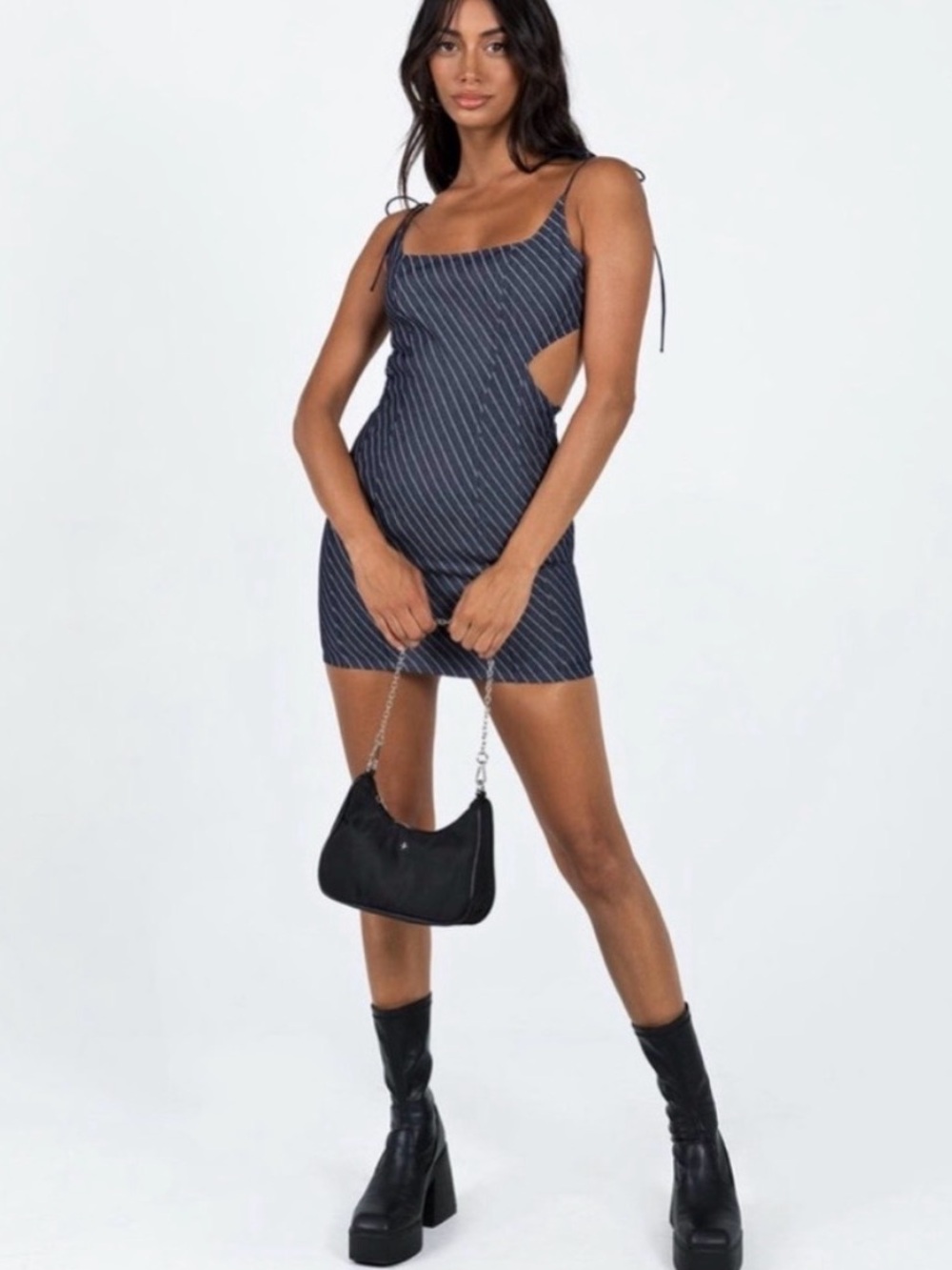 Lioness-Diez Denim Stripe Mini Dress-Tie Back-New-Size 4
